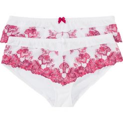 Figi "panty" (2 pary) bonprix biało-czerwony + biały. Białe panty damskie bonprix, z haftami. Za 69,98 zł.