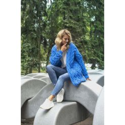 Niebieski Niezapinany Długi Kardigan w Warkocze. Niebieskie kardigany damskie marki Molly.pl, s, z dzianiny. Za 199,90 zł.