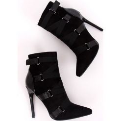 Botki na szpilce czarne BKKX1150 Black. Czarne botki damskie ButyModne, ze skóry, bez obcasa, na szpilce, z paskami. W wyprzedaży za 209,00 zł.