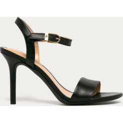 Lauren Ralph Lauren - Sandały skórzane. Czarne sandały damskie Lauren Ralph Lauren, bez wzorów, ze skóry, z okrągłym noskiem, bez obcasa, na obcasie, na klamry. Za 519,90 zł.
