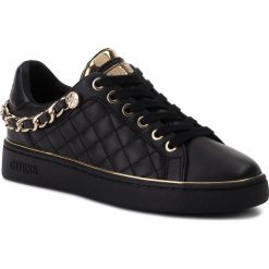 Sneakersy GUESS - Brisco FL7BRS ELE12 BLACK/GOLD. Czarne półbuty damskie Guess, na co dzień, z aplikacjami, ze skóry ekologicznej, bez obcasa, na płaskiej podeszwie, bez zapięcia. W wyprzedaży za 459,00 zł.