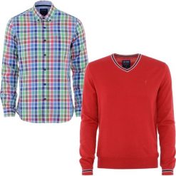 ZESTAW SWETER + KOSZULA. Czerwone koszule męskie na spinki marki Ochnik, na lato, m, w kolorowe wzory, z bawełny, button down. Za 259,90 zł.