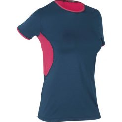 Shirt sportowy z siatkowymi wstawkami, krótki rękaw bonprix ciemnoniebiesko-jeżynowy. Niebieskie bluzki sportowe damskie bonprix, bez wzorów, bez kołnierzyka, z krótkim rękawem, krótkie, bez kaptura. Za 32,99 zł.