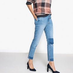Dżinsy slim z łatką. Szare jeansy damskie skinny marki La Redoute Collections, z standardowym stanem. Za 146,96 zł.