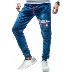 Spodnie joggery męskie granatowe Recea. Spodnie męskie Recea, s, z nadrukiem, z bawełny, eleganckie. Za 79,99 zł.