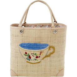 Shopper bag damskie: Torba zakupowa „Tea Cup” w kolorze naturalnego drewna – 37 x 34 cm