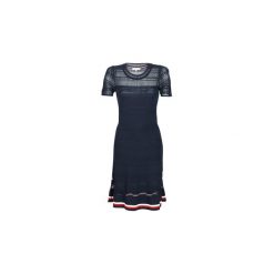 Sukienki krótkie Tommy Hilfiger VERINE SWTR DRESS SS. Niebieskie sukienki damskie TOMMY HILFIGER, s, bez wzorów, bez kołnierzyka, z krótkim rękawem, krótkie, mini. Za 789,00 zł.