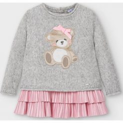 Mayoral - Sukienka i sweter dziecięcy 74-98 cm. Szare swetry dziewczęce Mayoral, z aplikacjami, z elastanu, z okrągłym kołnierzem, bez rękawów, bez kaptura. Za 184,90 zł.