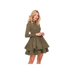 Sukienka OOH LA LA Khaki. Zielone sukienki damskie Ooh la la, m, bez wzorów, wizytowe, bez kołnierzyka, z długim rękawem, długie, rozkloszowane. Za 269,00 zł.