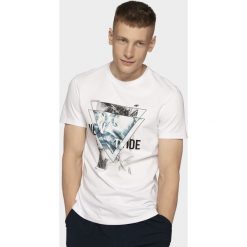 T-shirt męski TSM253 - biały. Białe koszulki męskie 4f, m, bez wzorów, z bawełny, bez kołnierzyka. Za 59,99 zł.