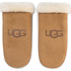Rękawiczki Damskie UGG - W Sheepskin Logo Mitten 18690 Chestnut. Pomarańczowe rękawiczki damskie Ugg, bez wzorów, ze skóry. W wyprzedaży za 479,00 zł.