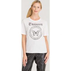 T-SHIRT TWINSET. Białe t-shirty damskie Twinset, xs, z nadrukiem, z bawełny, z okrągłym kołnierzem. Za 169,50 zł.