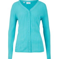 Sweter rozpinany w prążek bonprix matowy morski. Niebieskie swetry damskie bonprix, bez wzorów, bez rękawów, bez kaptura. Za 54,99 zł.