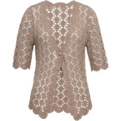 Kardigany damskie: Sweter rozpinany szydełkowy bonprix brunatny