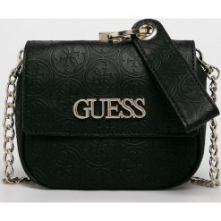 Guess Jeans - Torebka. Czarne torebki klasyczne damskie Guess Jeans, w paski, z bawełny, casualowe, na ramię, małe, bez dodatków. Za 439,90 zł.