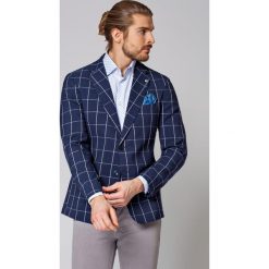 Marynarka Granatowa w Kratę Pempa. Białe marynarki męskie LANCERTO, m, bez wzorów, z bawełny, eleganckie. W wyprzedaży za 399,90 zł.