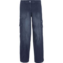 Dżinsy bojówki WIDE bonprix ciemny denim. Czarne jeansy damskie bonprix, z jeansu. Za 99,99 zł.
