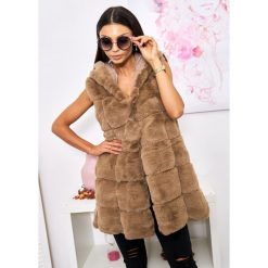 Długa Kamizelka La Furs Kaptur Premium Kolor Brąz S/M. Kamizelki damskie LIGARI, s, w paski, z bawełny, długie, bez kaptura. Za 209,00 zł.