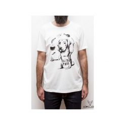 Koszulka z Labradorem. Białe koszulki męskie marki Lobo loco, s, z nadrukiem, z bawełny, bez kołnierzyka. Za 71,00 zł.