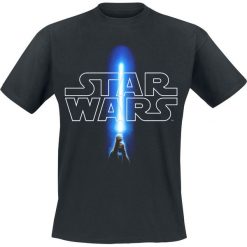 Star Wars Logo And Saber T-Shirt czarny. Czarne koszulki męskie Star Wars, l, z motywem z bajki, retro, bez kołnierzyka. Za 74,90 zł.