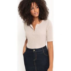 Melanżowy sweter z dekoltem tunezyjskim. Niebieskie kardigany damskie marki La Redoute Collections, l, z bawełny. Za 109,20 zł.