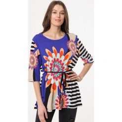 Granatowa Tunika Panting. Szare tuniki damskie Born2be, xl, w paski, z dzianiny, z okrągłym kołnierzem, z długim rękawem. Za 29,99 zł.
