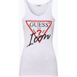 Guess Jeans - Top damski, biały. Białe topy damskie Guess Jeans, xs, z nadrukiem, z jeansu, bez kołnierzyka. Za 109,95 zł.