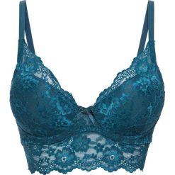 Biustonosz usztywniany bonprix niebieskozielony morski. Zielone biustonosze bardotka bonprix, w koronkowe wzory, z koronki. Za 32,99 zł.