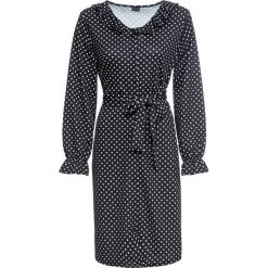 Sukienka w groszki bonprix czarno-biel wełny w groszki. Czarne sukienki damskie bonprix, w grochy, z wełny, bez kołnierzyka, bez rękawów. Za 129,99 zł.