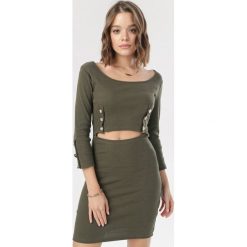 Khaki Sukienka Halitta. Brązowe sukienki damskie Born2be, na lato, s, bez wzorów, bez kołnierzyka, bez rękawów. Za 89,99 zł.