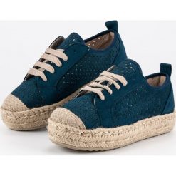 Buty ślubne damskie: Ażurowe espadryle na koturnie CORINA niebieskie