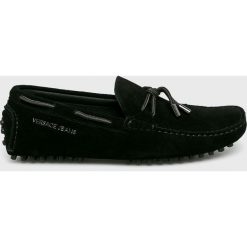 Versace Jeans - Mokasyny. Czarne mokasyny męskie Versace Jeans, bez wzorów, z jeansu, bez zapięcia. Za 569,90 zł.