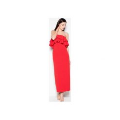Sukienka VT089 Czerwony. Czerwone sukienki damskie Venaton, na imprezę, s, bez wzorów, eleganckie, z falbankami, bez rękawów, maxi. Za 189,00 zł.