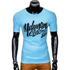 T-SHIRT MĘSKI Z NADRUKIEM S955 - BŁĘKITNY. Niebieskie t-shirty męskie marki Ombre Clothing, s, z nadrukiem. Za 29,00 zł.