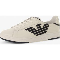 EA7 Emporio Armani - Męskie tenisówki ze skóry, biały. Białe trampki męskie EA7 Emporio Armani, bez wzorów, ze skóry, eleganckie, bez zapięcia. Za 799,95 zł.