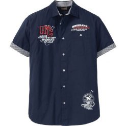 Koszula z krótkim rękawem bonprix ciemnoniebieski. Niebieskie koszule męskie bonprix, xl, z nadrukiem, bez kołnierzyka, z krótkim rękawem. Za 74,99 zł.