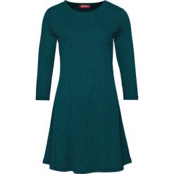 Sukienka shirtowa, rozkloszowana, rękawy 3/4 bonprix ciemnoturkusowy melanż. Fioletowe sukienki damskie bonprix, bez wzorów, bez kołnierzyka, bez rękawów, rozkloszowane. Za 74,99 zł.