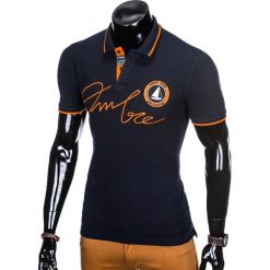 Koszulka męska polo z nadrukiem S909 - granatowa. Niebieskie koszulki męskie Ombre Clothing, s, z nadrukiem, bez rękawów. Za 14,99 zł.