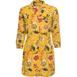 Długa bluzka bonprix żółty curry z nadrukiem. Żółte koszulki damskie bonprix, z nadrukiem, eleganckie, ze stójką, z długim rękawem. Za 99,99 zł.