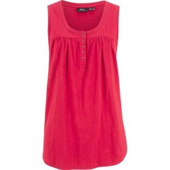 Top bawełniany z plisą guzikową bonprix czerwony. Czerwone bluzki damskie bonprix, bez wzorów, z bawełny, bez kołnierzyka. Za 37,99 zł.