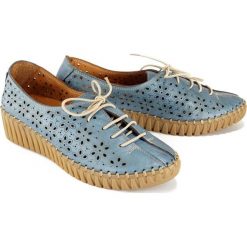 MANITU 850424-51 denim, półbuty damskie. Koturny damskie Manitu, bez wzorów, ze skóry, bez obcasa, na koturnie, na sznurówki. Za 249,90 zł.