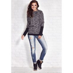 Ecru Melanżowy Sweter z Szerokimi Mankietami. Czarne swetry damskie Molly.pl, s, bez wzorów, z dzianiny, bez rękawów, bez kaptura. Za 97,90 zł.