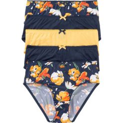 Figi maxi z mikrofibry (5 par) bonprix z nadrukiem + ciemnoniebieski + żółty. Majtki damskie bonprix. Za 49,95 zł.