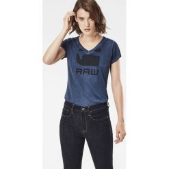 G-Star Raw - Top. Niebieskie bluzki damskie G-Star RAW, s, z nadrukiem, z bawełny, retro, bez kołnierzyka. W wyprzedaży za 59,90 zł.