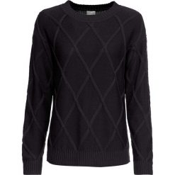 Sweter bonprix czarny. Czarne swetry damskie bonprix, z aplikacjami, z dzianiny, bez rękawów, długie, bez kaptura. Za 99,99 zł.