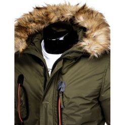 KURTKA MĘSKA ZIMOWA PARKA C369 - KHAKI. Brązowe kurtki męskie marki Ombre Clothing, na zimę, s, z poliesteru. Za 179,00 zł.