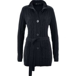 Długi sweter rozpinany bonprix czarny. Czarne swetry damskie bonprix, bez wzorów, z długim rękawem, długie, bez kaptura. Za 109,99 zł.