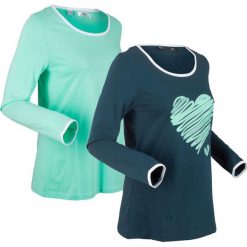 Długi shirt (2 szt. w kompl.), długi rękaw bonprix ciemnoniebieski + niebieski mentolowy. Niebieskie koszulki damskie bonprix, bez wzorów, bez kołnierzyka, z długim rękawem. Za 75,98 zł.