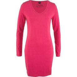 Długie sukienki: Sukienka shirtowa ze stretchem, długi rękaw bonprix różowy hibiskus