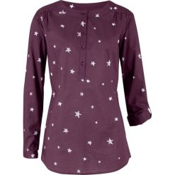 Tunika bawełniana z nadrukiem, długi rękaw bonprix czarny bez z nadrukiem. Fioletowe tuniki damskie bonprix, z nadrukiem, z bawełny. Za 44,99 zł.